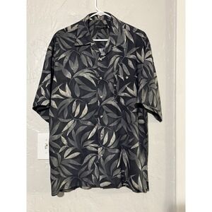 Vtg Damante Men MedBlack Rayon 90s Shirt Sexy Slinky Dance Club Botanical Fronds